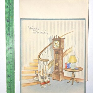 Vintage UNUSED 1940's Happy Birthday Card with envelope.  Puppy stealing slipper, great graphics for collecting, crafts, repurposing