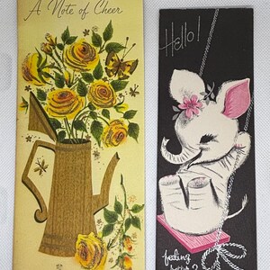 2 jolies cartes Get Well vintage des années 50 UTILISÉES et signées, avec de superbes graphismes pour la collection, l'artisanat, la réutilisation