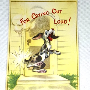Carte Get Well USED vintage des années 50 avec un chiot mignon, de superbes graphismes pour collectionner, bricoler, réutiliser