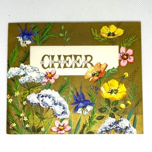 Carte de rétablissement florale vintage des années 1960 avec fenêtre. OCCASION ET signée, avec de superbes graphismes pour la collection, l'artisanat, la réutilisation