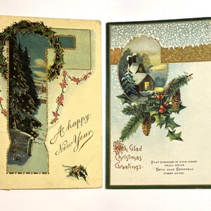 vintage Magnifique carte postale de Noël de 1913 utilisée avec le timbre Holly Berries