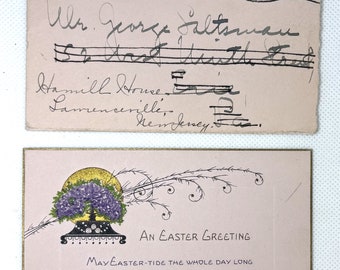 Vintage 1925 Beautiful Easter Postcard style card Used and signed with great graphics for collecting crafts repurposing