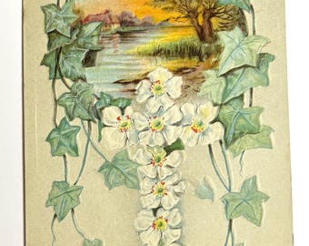 Vintage 1911 Pretty Floral Easter Postcard Used with stamp, great graphics for collecting crafts repurposing