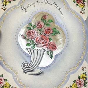 Magnifique carte et enveloppe florales pour la fête des mères en temps de guerre, vintage 1944