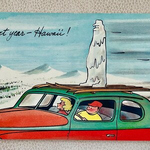 vintage drôle de carte postale de Noël de vacances d'hiver non utilisée l'année prochaine….Hawaï !