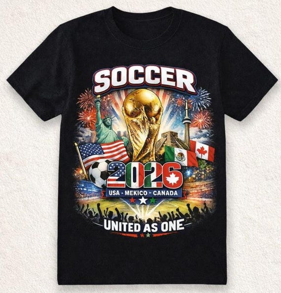 Soccer 2026 Shirt – United as One Tee, Made in Italy, USA México Canada Soccer Fan Shirt, Premium Italian FIFA Fit T-Shirt