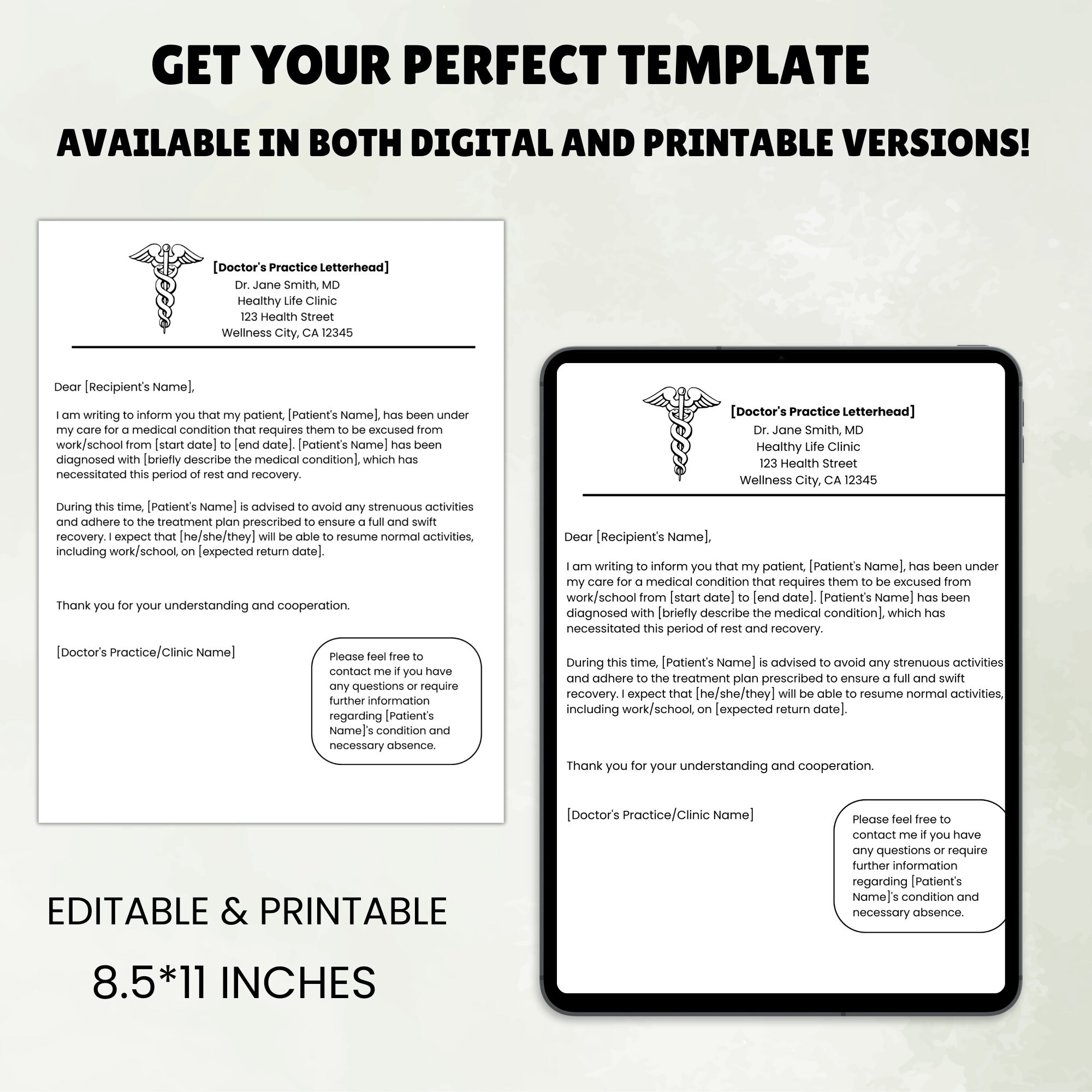 Doctor Excuse Letter | Doctor Note Template | Doctors Note for Work ...