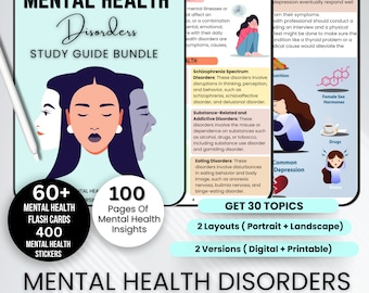 Mental Health Disorders Study Guide & Flashcards with Goodnotes Stickers | Mental Health Notes | Nursing Notes | Nursing Study Guide