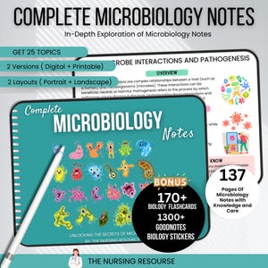 Notes de microbiologie avec liens hypertexte complets avec cartes mémoire et autocollants | Notes de biologie | Biologie cellulaire | Notes de classe | La ressource en soins infirmiers