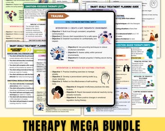 Therapy Mega Bundle | Therapy Goals, Objectives and Interventions | Therapy SMART Goals | Therapy Notes | Mental Health | Therapy Workbook