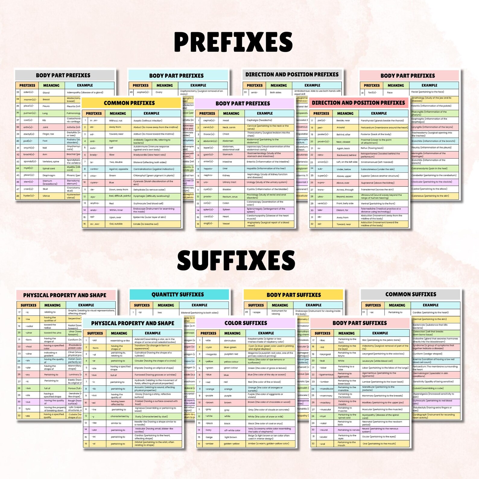 Complete Medical Terminology Prefixes and Suffixes | Study Guide ...