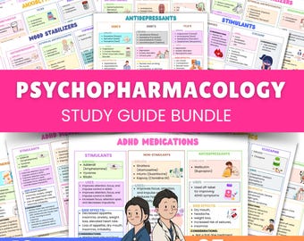 Psychopharmacology Study Guide | Nursing Notes | Cheat Sheet Bundle | 2024-25 Edition