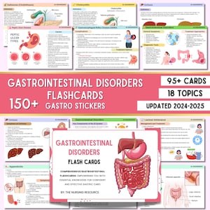 Fichas sobre trastornos gastrointestinales / Notas sobre trastornos gastrointestinales / Guía de estudio de enfermería / Pegatinas de Goodnotes / PDF