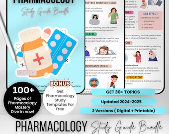 Pharmacology Study Guide Bundle | Pharmacology Nursing | Nursing Notes | Pharmacology Notes | Fully Hyperlinked & Printable PDF | 100+ Pages