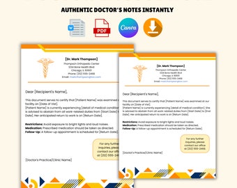 Doctor Excuse Note | Doctor Excuse Template | Doctor's Note Template | Drs Note For Work | School Excuse Note | Medical Excuse