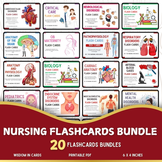 Nursing Flashcards Bundle | Nursing Study Guide | Nursing Bundle | 20 Topics