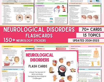 Tarjetas de estudio sobre trastornos neurológicos / Guía de estudio neurológico / Neuroanatomía / Trastornos cerebrales / Apuntes de enfermería / El recurso de enfermería / Más de 70 tarjetas
