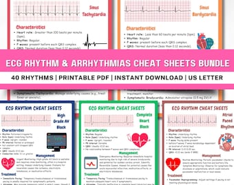 ECG Rhythm & Arrhythmias Cheat Sheets Bundle | EKG Interpretation | Heart Rhythms | ECG Study Guide | Nursing Notes