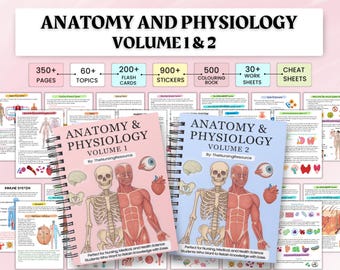 Anatomy and Physiology Notes Mega Bundle Vol 1 & 2 | Human Anatomy | Nursing Student | Flashcards, Cheat Sheet, Coloring Book and Worksheets