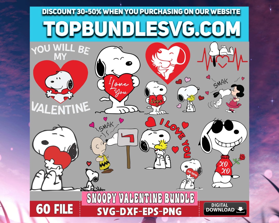 60 File SNOOPY Valentines Bundle Svg Eps Dxf Png, for Cricut ...