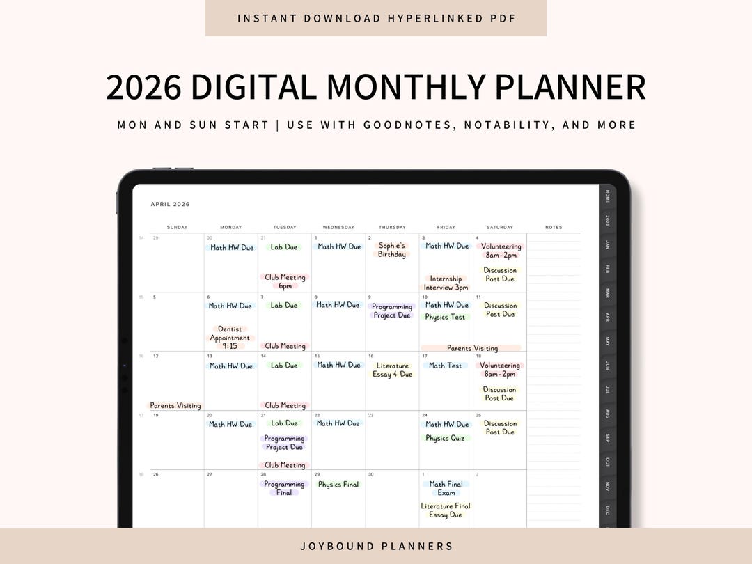 2026 Digital Planner, Digital Monthly Planner 2026, Goodnotes Planner ...