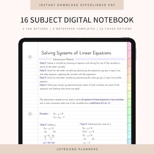 16 Subject Digital Notebook, Portrait Style, Student Notes (Hyperlinked PDF)