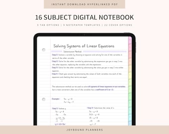 16 Subject Digital Notebook, Portrait Style, Student Notes (Hyperlinked PDF)