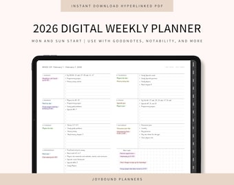 2026 Digital Planner, Digital Weekly Planner 2026, GoodNotes Planner Template, Notability Planner, iPad Planner, 2026 Digital Calendar