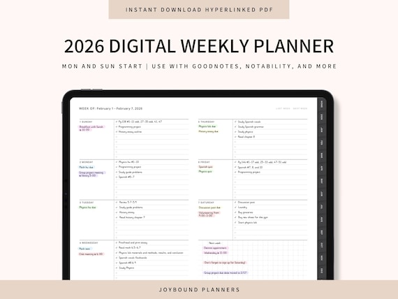 2026 Digital Planner, Digital Weekly Planner 2026, GoodNotes Planner Template, Notability Planner, iPad Planner, 2026 Digital Calendar