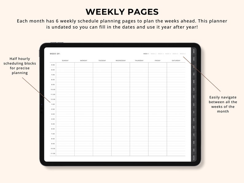 Undated Digital Weekly Schedule Planner, Goodnotes Notability iPad ...