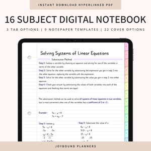 16 Subject Digital Notebook with Tabs, Portrait Digital Notebook for Goodnotes and Notability, Digital Notes Templates, Student Notebook