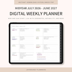2026-2027 Midyear Weekly Digital Planner, Academic Year Student Planner for GoodNotes, Notability, iPad, Tablet (Instant Download PDF)