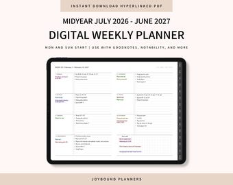 2026-2027 Midyear Weekly Digital Planner, Academic Year Student Planner for GoodNotes, Notability, iPad, Tablet (Instant Download PDF)