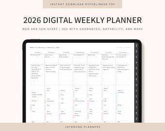 2026 Digital Planner, Digital Weekly Planner 2026, GoodNotes Planner Template, Notability Planner, iPad Planner, 2026 Digital Calendar