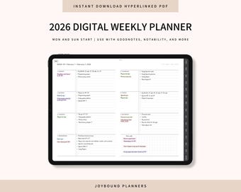 2026 Digital Planner, Digital Weekly Planner 2026, GoodNotes Planner Template, Notability Planner, iPad Planner, 2026 Digital Calendar