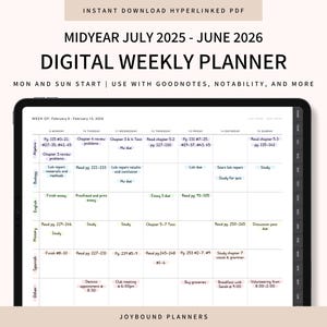 2025 2026 Midyear Digital Planner, Digital Weekly Planner, GoodNotes Planner Template, Notability Planner, iPad Planner, Digital Calendar