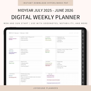 2025 2026 Midyear Digital Planner, Digital Weekly Planner, GoodNotes Planner Template, Notability Planner, iPad Planner, Digital Calendar