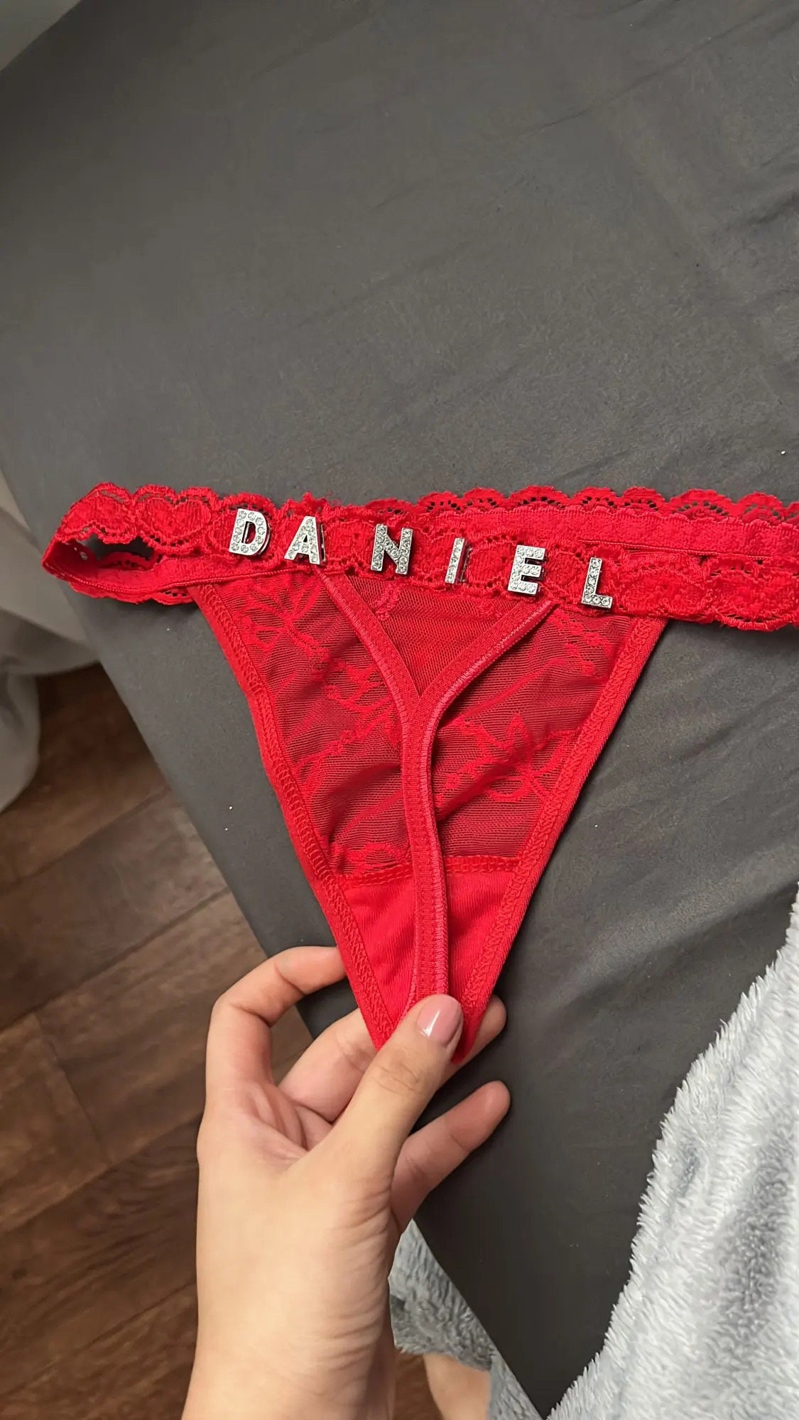 Sexy Lace Panties Women Customize Crystal Letter Name Underwear