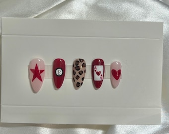 Luxury Hand Painted Press On Nails Cheetah Ace Card Magic 8 Ball Valentine’s Day