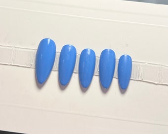 Luxury Hand Painted Press On Nails Hawaiian Blue