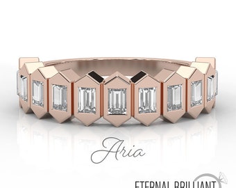 The Aria Natürlicher oder im Lab-Grown Diamant Ring 0.74CTW Baguetteschliff Hochzeit / Fashion Band in 14K Weiß, Gelb Roségold Im Angebot!