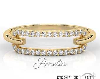 Die Amelia Natürlicher oder im Labor gewachsener Diamant Ring 0,15 CTW Runde Brilliantschliff Mode, Hochzeitsband 14K Weiß, Gelb, Roségold Im Angebot!!