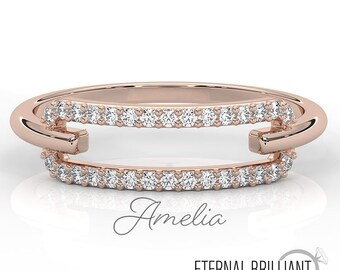 Die Amelia Natürlicher oder im Labor gewachsener Diamant Ring 0.15CTW Runde Brilliantschliff Mode, Ehering 14K Weiß, Gelb, Roségold Im Angebot!