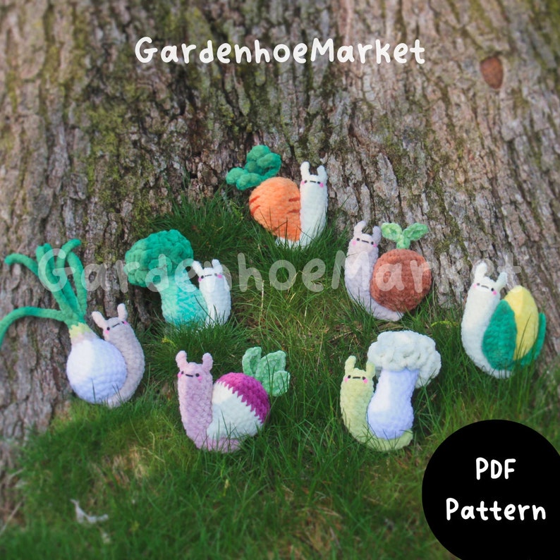 Veggie Snails Bundle 6 in one PDF crochet pattern bundle image 1