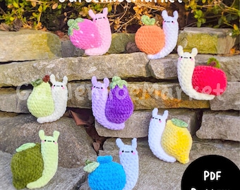 Paquete de caracoles de frutas - Paquete de patrones de crochet PDF 7 en uno