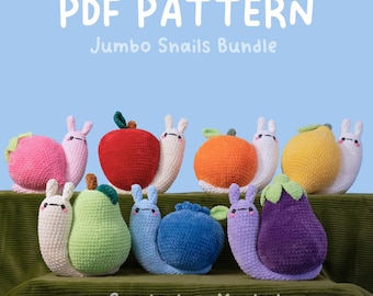 Jumbo Fruit Snails Bundle - 7 in one PDF crochet pattern bundle crochet pillow snails