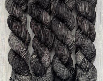 Dark Ride, Hand Dyed Yarn, Indie Dyed Yarn, Black, Tonal, Semi-Solid Tonal, Wool, DK, Fingering, Merino, Sock, Knitting, Crochet