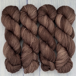 Indie Dyer Jones, Hand Dyed Yarn, Brown, Earth-tone yarn, rich brown yarn, soft, squishy, Semi-Solid, Wool, DK, Fingering, Merino, Sock,