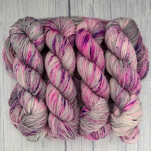 Sweetheart&#39;s Nite, Hand Dyed Yarn, Indie Dyed Yarn, Speckled, Pink, Purple, Bright, Gray, Variegated, Wool, DK, Fingering, Merino, Sock,