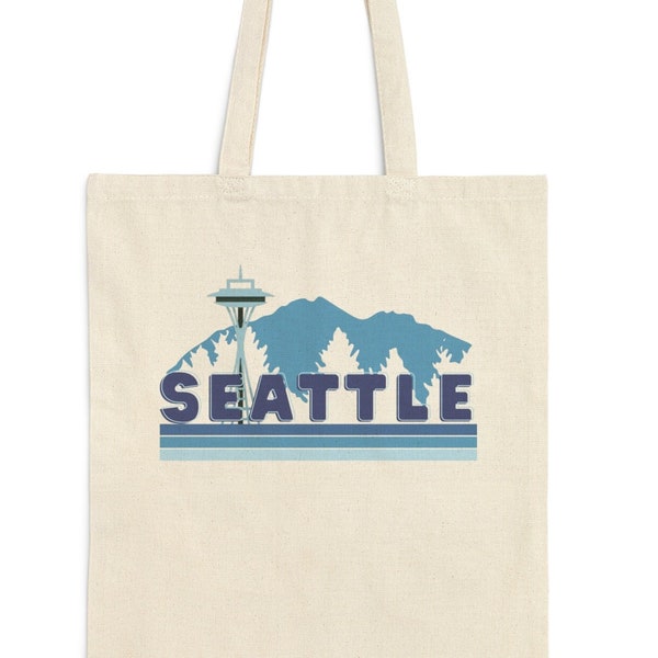 Seattle Mountains Canvas Tote Bag, Seattle Tote Bag, Modern Seattle Design, Simple Seattlescape Bag, Cascade Mountains, Olympic Mountains